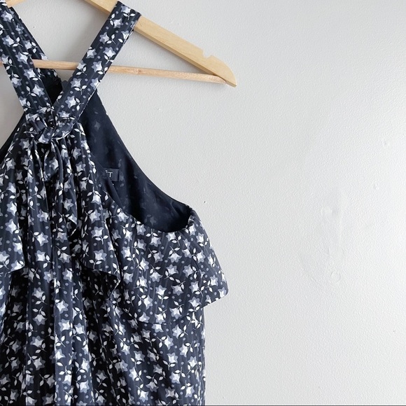 NWT LOFT Bluebell Flounce Halter Romper in Black White Floral Print Petite Small - Picture 5 of 13